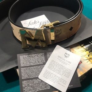 Only worn twice! MCM black and cream leather belt